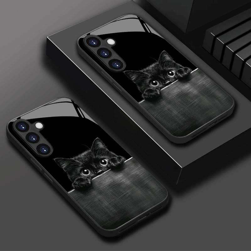Гальванизированный стеклянный чехол для телефона, подходящий для Samsung Galaxy S26 S25 S24 S23 S22 S20 S11 S10 FE Ultra Plus, противоударный, с узором кошки