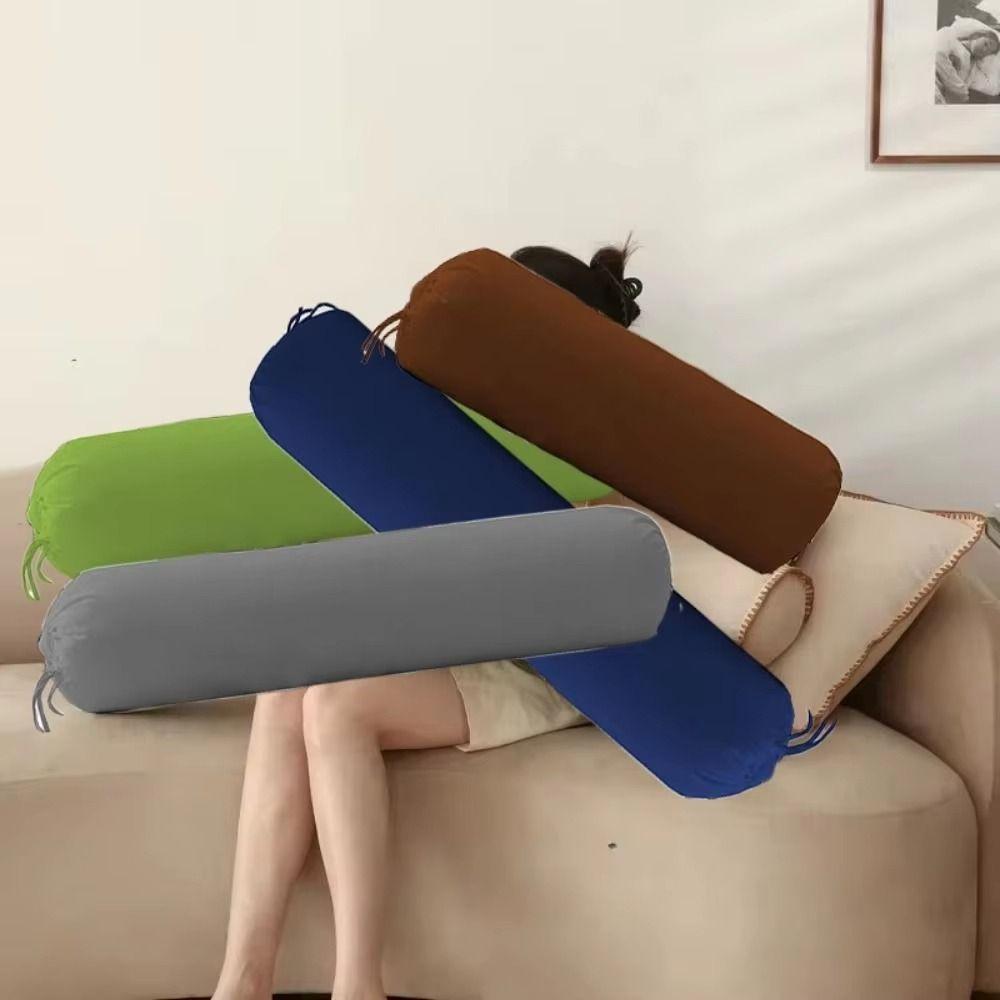 Washable Cylindrical Pillowcase Solid Color Bolster Pillowslip Bed Roll Cushions Travel