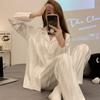 Женский комплект пижам из 2 предметов, пижама в атласную шелковую полоску, весна-осень, женский, с длинным рукавом, свободный, роскошный, пижама, женский домашний костюм