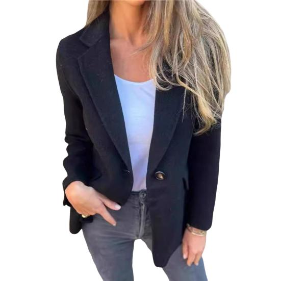 Зимнее женское пальто с застежкой на одну пуговицу, длинные рукава, однотонный отложной воротник, свободная средняя длина, теплая куртка для шопинга и поездок на работу