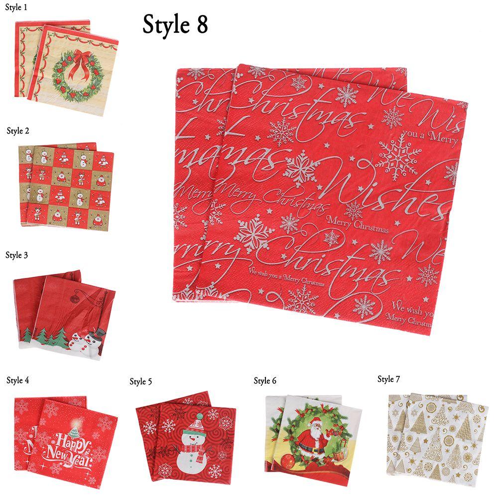 20pcs Home Decorative Santa Claus Cute Christmas Decoration Towel Printing Paper Napkin Serviette