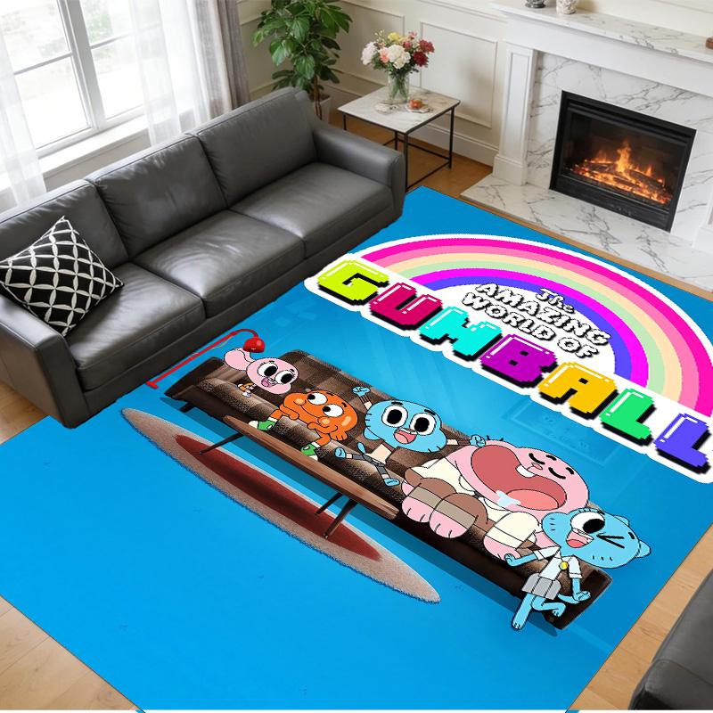 Anti‑Slip Crystal Velvet Floor Rug, Amazing World of Gumball Design Carpet for Indoor Living Bedroom Home Decoration