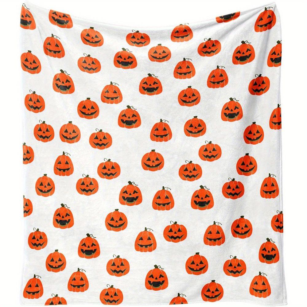 Spooky Pumpkin Print Flannel Throw Blanket Soft Fleece Bed Sofa Cover, Decorative Halloween Theme Lightweight Warmth for Home Living Room Couch
