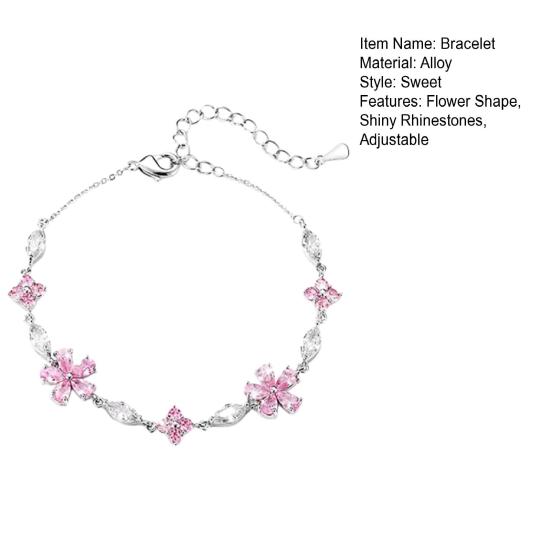 Women Bracelet Shiny Rhinestones Inlaid Flower Shape Adjustable Bracelet Versatile Fashion Accessory