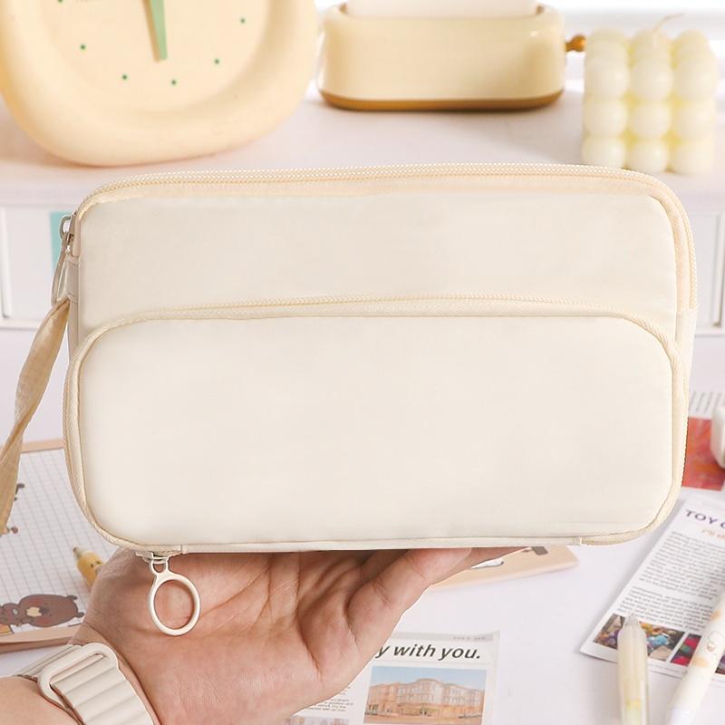 1pcs Pencil Case Triangle Pen Bag Staged Pocket Multi Mesh Storage Trasparent Back Pocket Stationery Organizer Pouch