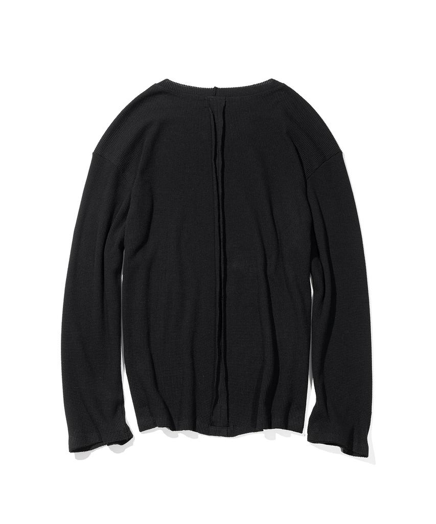 MASSNOUN Waffle Cut Divide Boat Neck Long Sleeve Mssls002-Bk