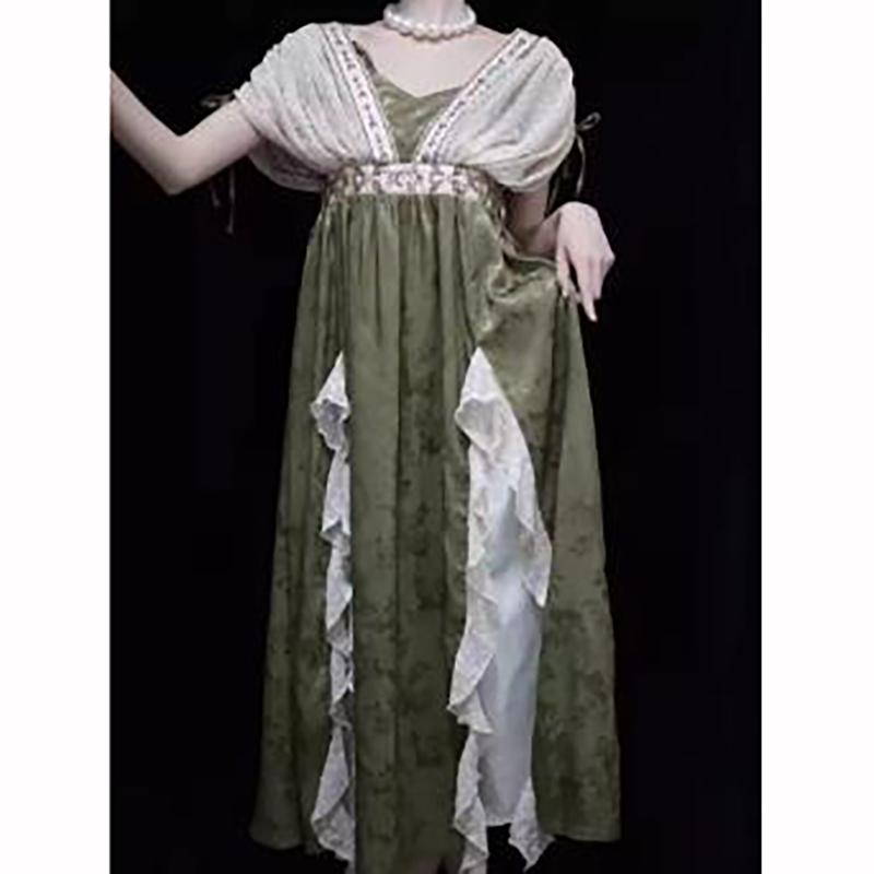 Элегантное платье Lolita Retro Jacquard Y2K Vintage Cosplay Green Великолепные элегантные платья королевы-принцессы