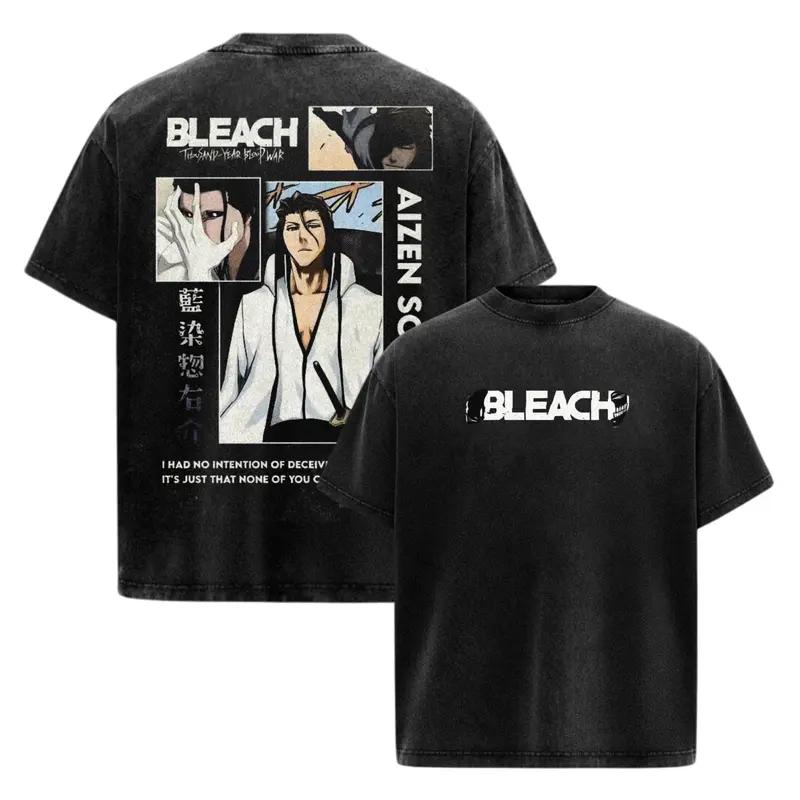 BLEACH Aizen Sousuke Printed Tee Men Women Washed Cotton T-shirts Manga Vintage T Shirt Harajuku Male Casual Short Sleeve Tshirt