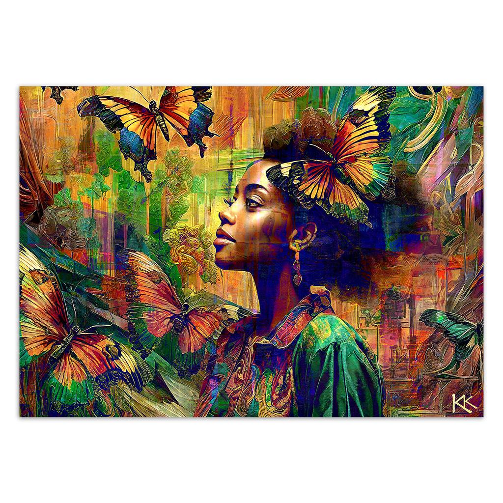 Wallpaper Woman Butterflies Abstraction