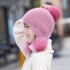 New High Quality Warm Hat Women Rabbit Fur Winter Hat Female Fashion Add Fur Lined Pompoms Knitted Hat