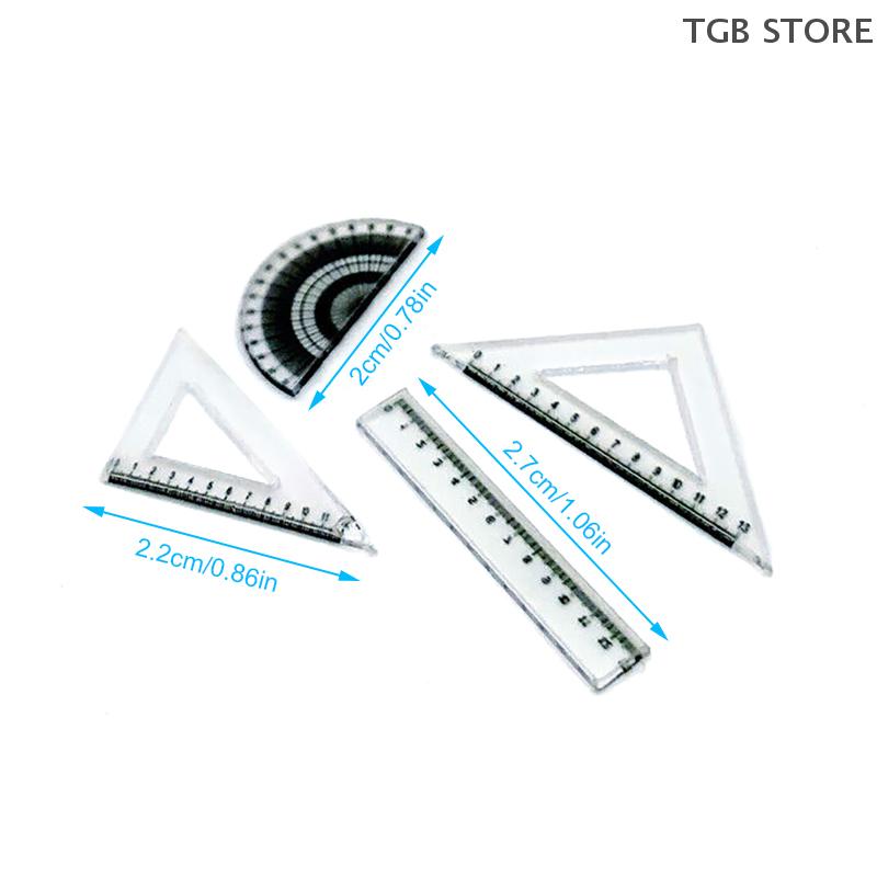 4Pcs Protractor Triangle Straightedge Ruler Model 1:12 Dollhouse Miniature Ruler Drawing Tool Doll House Accessories