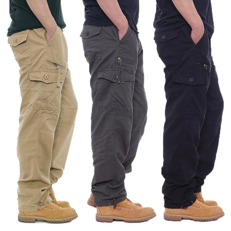 Cotton Overalls Men's Casual Pants Elastic Waist Large Size Multi-pocket Loose Trousers Construction Site Pants