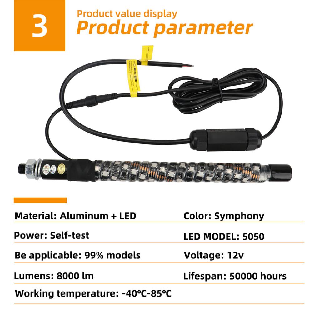 30/60/90cm RGB LED Whip Flagpole Lamp for UTV Jeep Off-road ATV Truck 1FT Auto Ambient Light With Remote Waterproof Flag Light