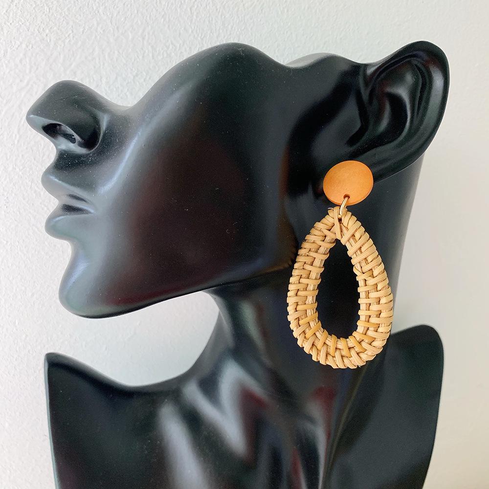 Серьги-подвески из соломы с геометрическим узором из ротанга и бриллиантами для женщин
