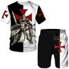 Crusader Knight Print T Shirt For Men Hip Hop Temple Harajuku O-neck T-Shirts Fashion Shorts 2 Piece Outfit Sets Vintage Clothes