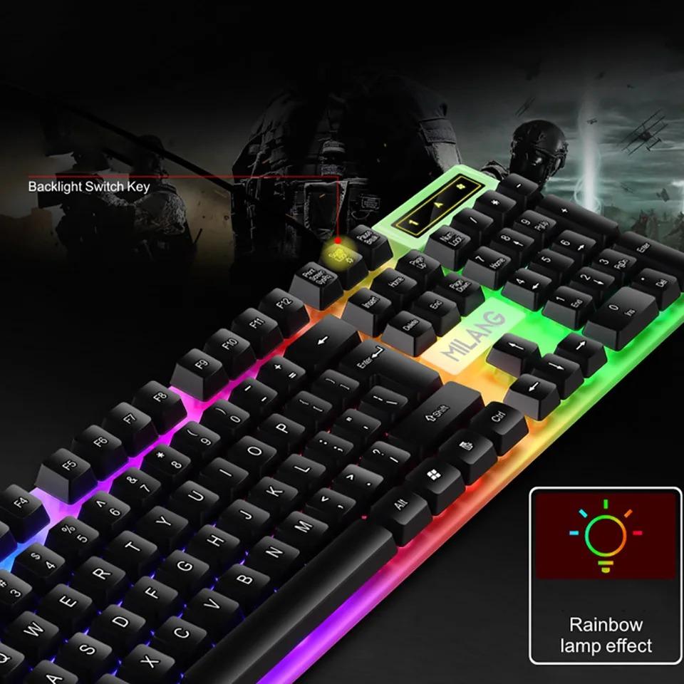 Игровая клавиатура Проводная клавиатура 104 клавиши Плавающие кнопки Радужная подсветка Клавиатура для ноутбука ПК