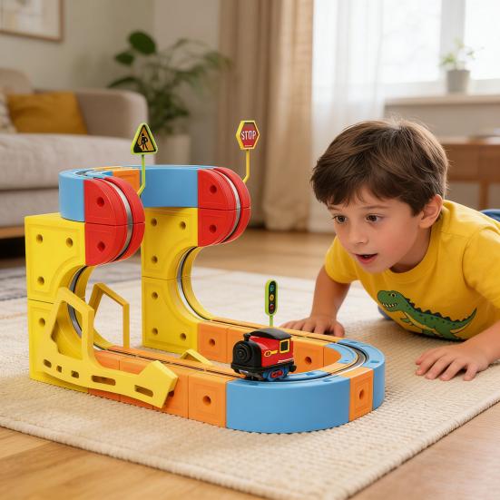 66/84Pcs/Set Magnetic Train Track Set DIY Race Car Cube Rail Building Kit Toddlers Boys Girls Gravity-Defying