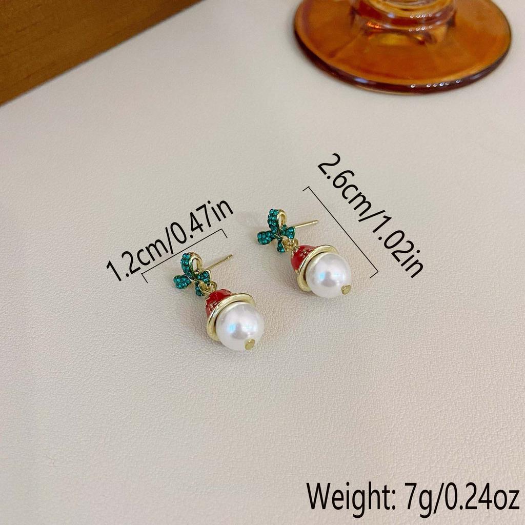 Модные рождественские зеленые серьги-бантики для ушей, женские изысканные маленькие серьги-колокольчики, рождественские подарки