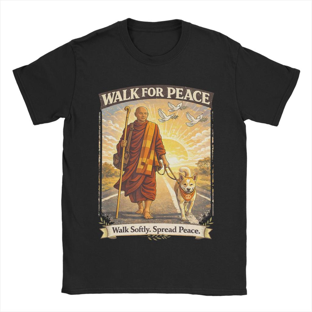 Buddhist Monks Walk For Peace Aloka Dog Cotton T Shirt For Unisex Summer ONeck Leisure Tee Shirt Oversized Dropshipping Tops