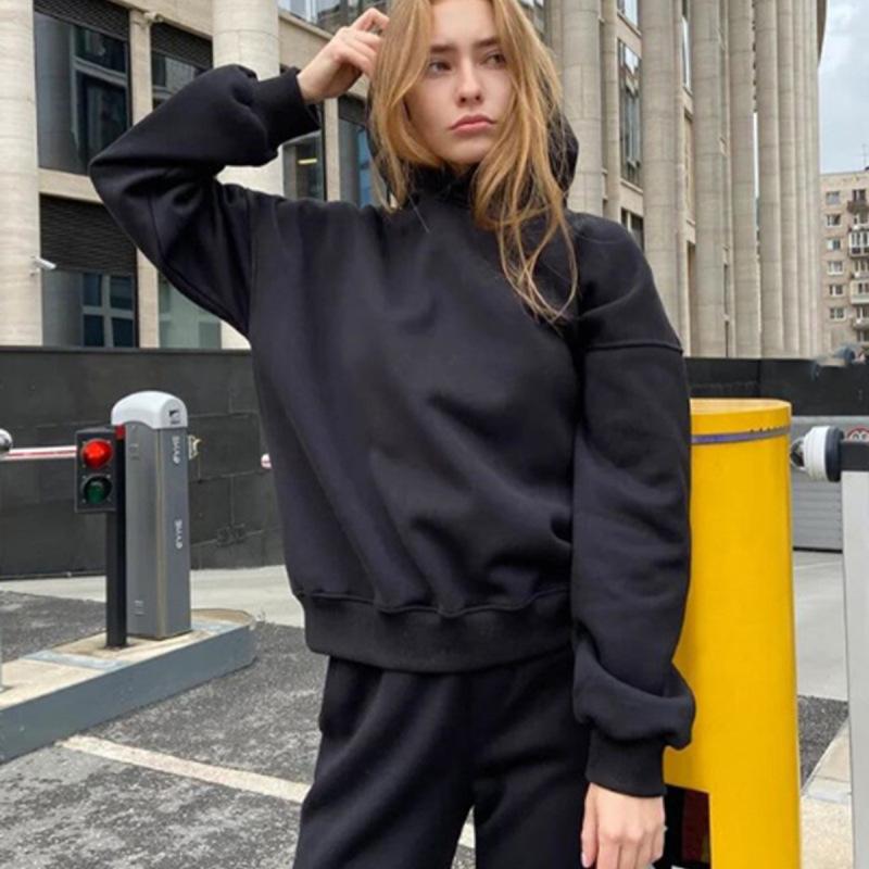 Флисовые спортивные костюмы с капюшоном, женские теплые топы с капюшоном и длинными рукавами, брюки с эластичной резинкой на талии, женские комплекты из двух предметов, женские наряды