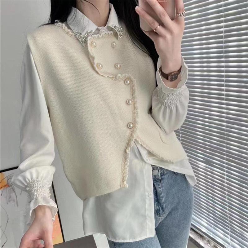 Корейский ретро-стиль с небольшим ароматом, жилет с кружевной кромкой, вязаный кардиган для женщин 2024 года, новый повседневный дизайн, свитер