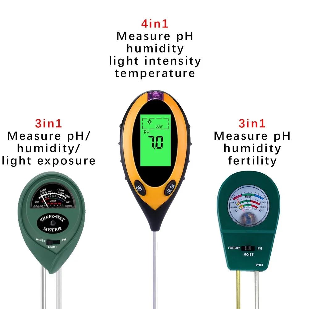3/4/ In 1 Soil PH Meter Soil Tester Flower Meter Moisture Meter Temperature Sunlight Intensity Analysis Acidity Garden Tool