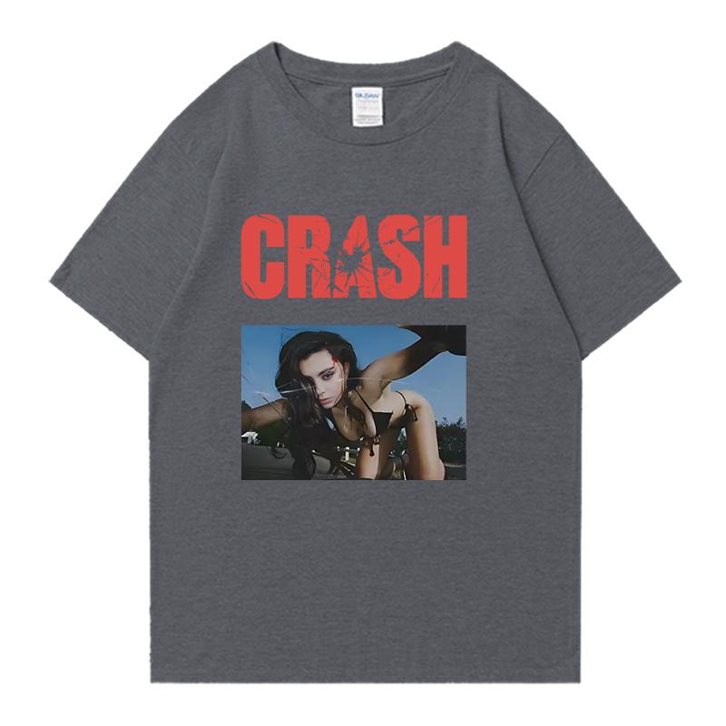 2026 Горячий Новый Хлопковый Футболка с Круглым Вырезом Charli XCX CRASH Оверсайз Летняя С Коротким Рукавом Футболки Унисекс Женские 100% Хлопок Большие Размеры Топы