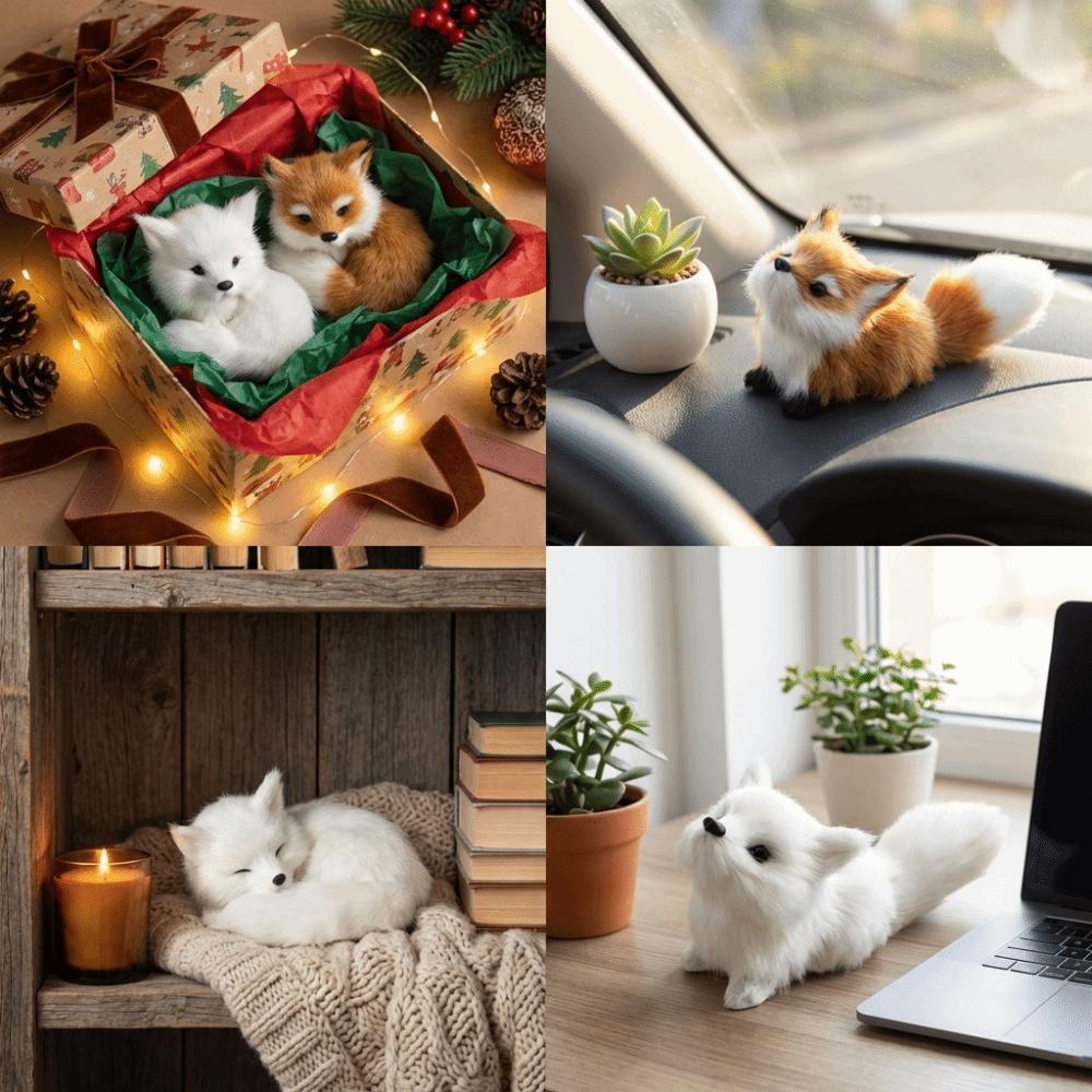 Mini Plush Fox Doll Toy Artificial Animal Squatting Sitting Fox Model  Valentine's Day