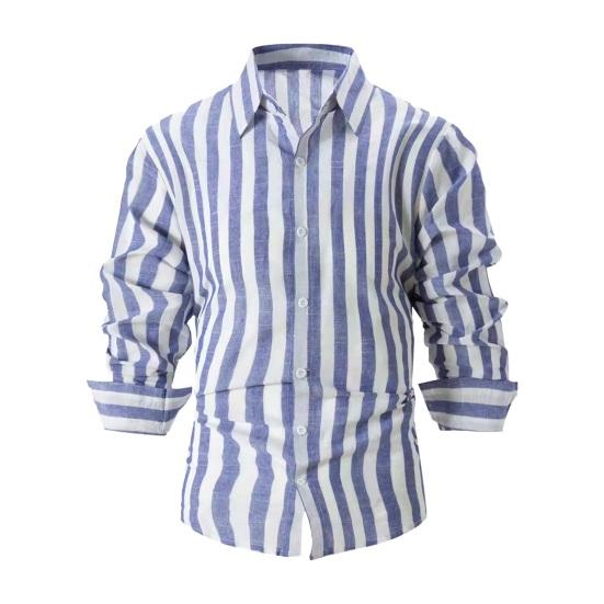 Мужская рубашка на весну и осень с отложным воротником в тон, полосатый принт с длинными рукавами, однобортный свободный кардиган, деловой топ