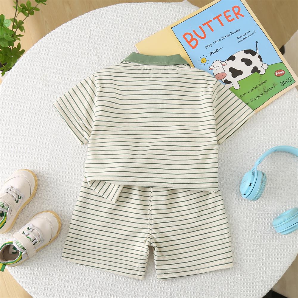0-5-Year-old Children's Short Sleeved Set Boys' Cartoon Striped POLO Shirt Boys' Casual Cute Daily Clothes Two-piece Set