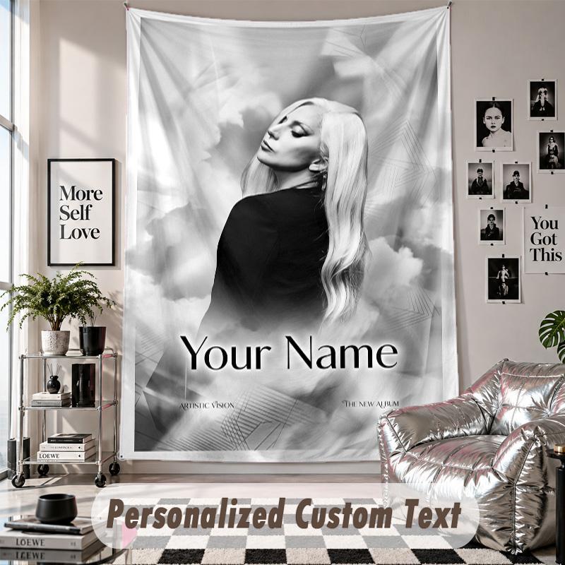 Wall Hanging Tapestry With Custom Name & Text, Lady Gaga Decorative Tapestry For Bedroom