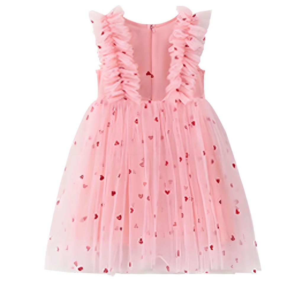 Детское модное платье без рукавов с кружевом в виде сердечек, платье принцессы