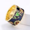 National Style Retro Enamel Ring Earrings Set Gold Plated Classical Temperament Female Jewelry