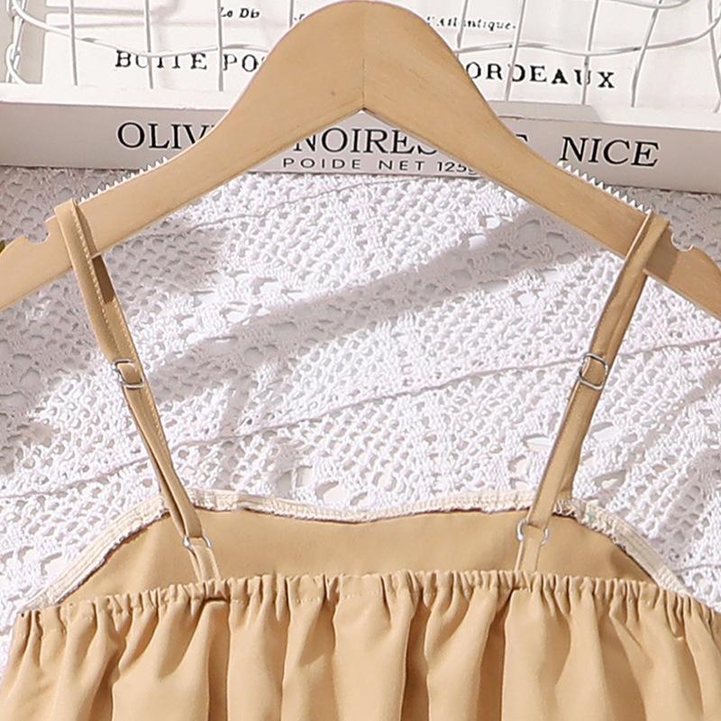 Новый летний костюм для девочек с подтяжками и широкими брюками с высокой талией, повседневный костюм для детей 8-12 лет