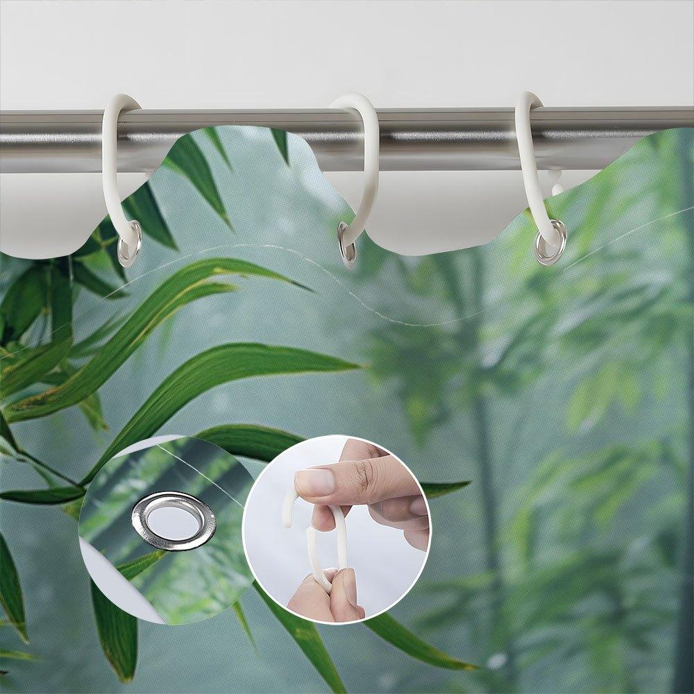 Soothing Bamboo Forest Shower Curtain for a Zen Bathroom, Featuring Tranquil Water, Stones, and Candles. This Serene