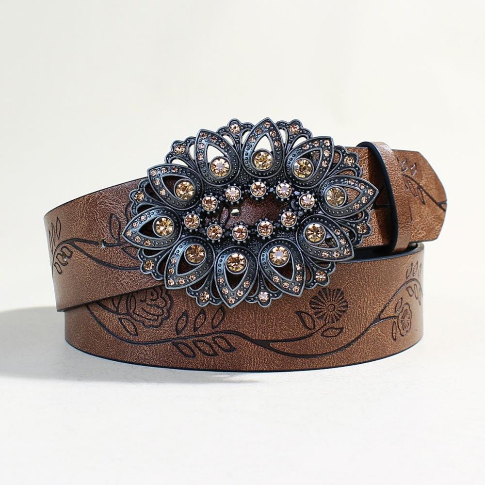 Винтажный ремень женский со стразами гладкий ремень с пряжкой декоративный женский ремень