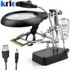 3 Hand Soldering Iron Stand Welding Tool with Magnifying Glass Illuminated LED Alligator Clip Holder Clamp Helping Repair