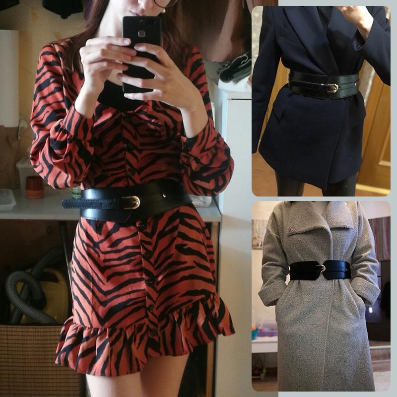Leather Wide Waist Belt Women Adjustable Ladies Coat Dress Belt Brown Black Female Belt Waistband