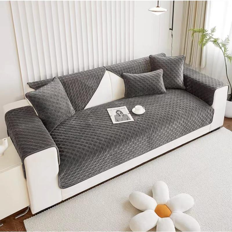 Sofa Cushion Winter Short Plush Anti Slip Simple Modern Light Luxury Style Seat Cushion Seasonal Leather Sofa Cover Cloth Towel