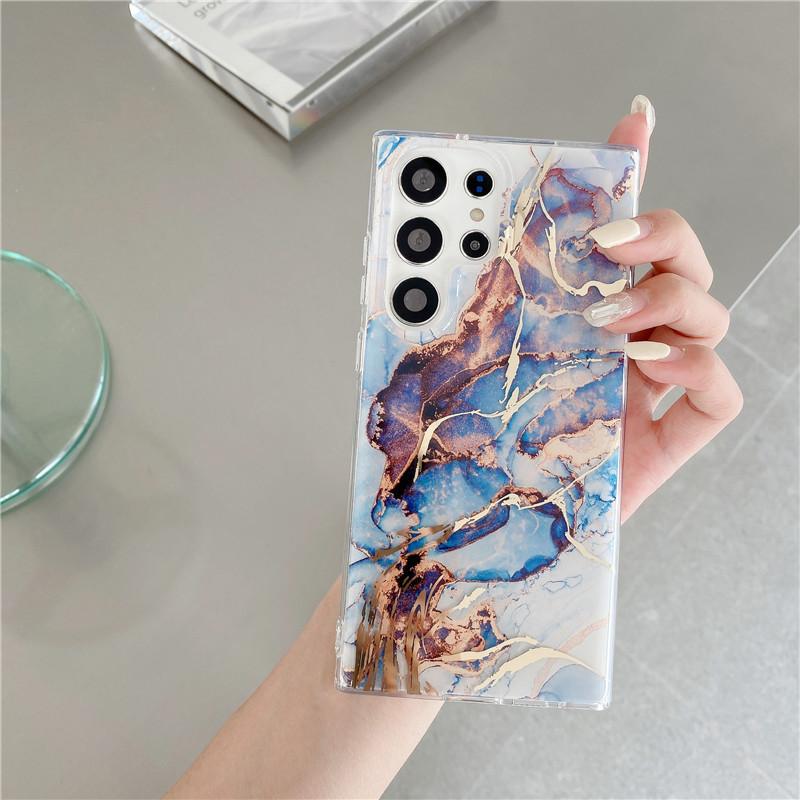 Подходит для чехла для мобильного телефона Samsung S25ultra, мраморный узор, золотое горячее тиснение, S23, гальваническое покрытие, двухслойный чехол для мобильного телефона A54