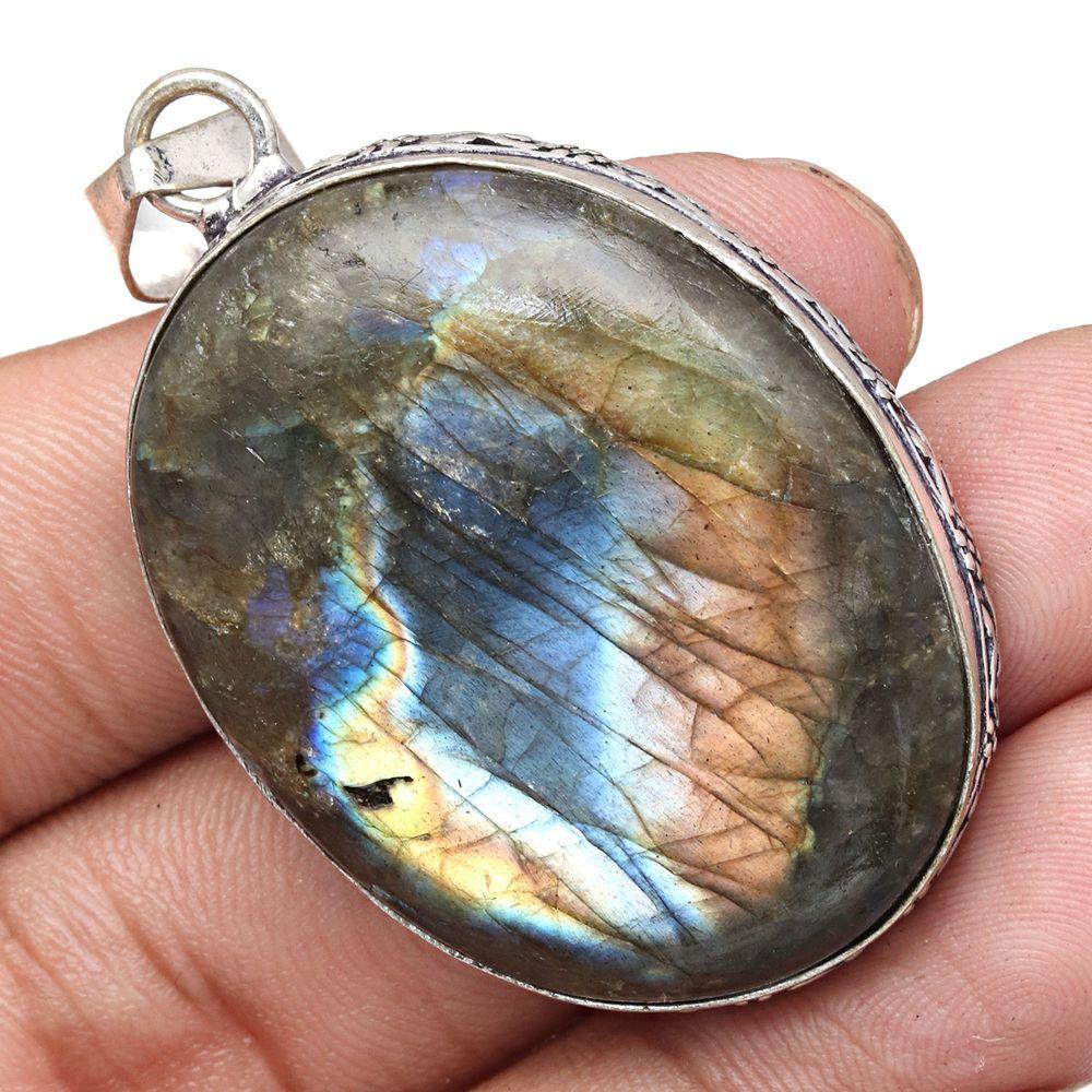 Pendant Shiney Labradorite Gemstone Mother's Day Gift 925 Silver Jewelry 2.25"