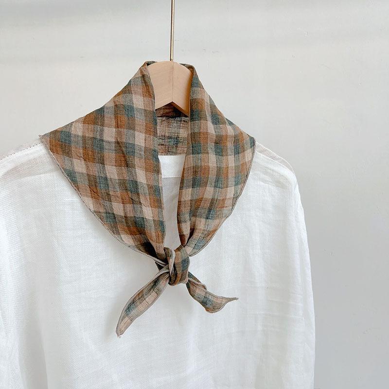 Clearance Welfare Retro Linen Square Scarf Literary And Versatile Women'S Summer Neck Protection Cotton And Linen Small Silk Scarf Scarf Printed Model