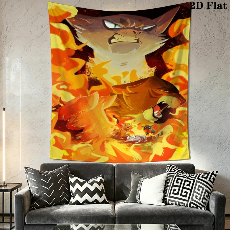 Cat Warrior Wall Tapestry Aesthetic Wall Hanging Printed Fabric Blanket Decorative Tapestries for Bedroom Living Room Home Decor