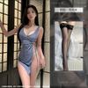 Sex underwear deep V French sexy, waist pumping pleated high split hip wrap thin lace-up strap pure desire suspender skirt