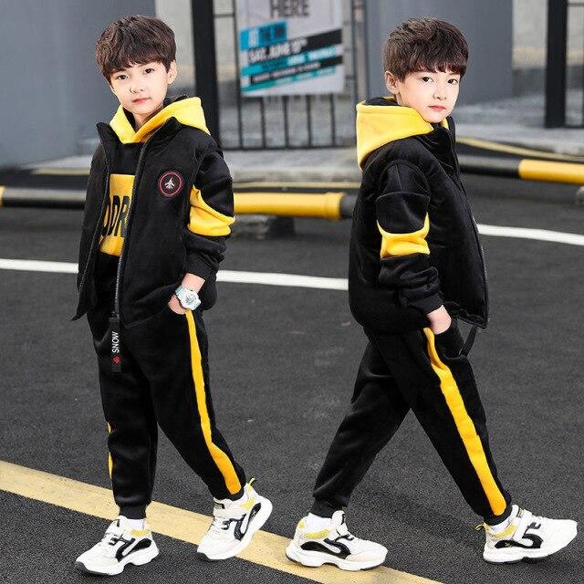 3 Pieces/set Boys Clothing Sets Kids Clothes For Teens Children Outfits Vest Hoodies Tops Pants Autumn Winter Suit Warm