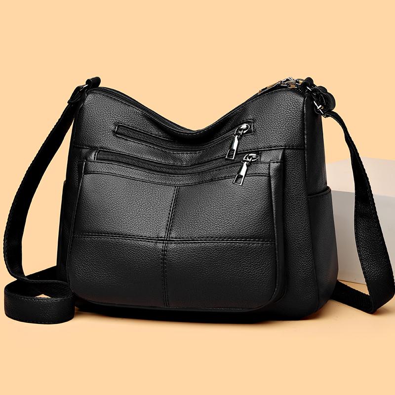 Women's Crossbody Bag Multi-Layer Bag Soft Leather Middle-Aged Mother Shoulder Bag