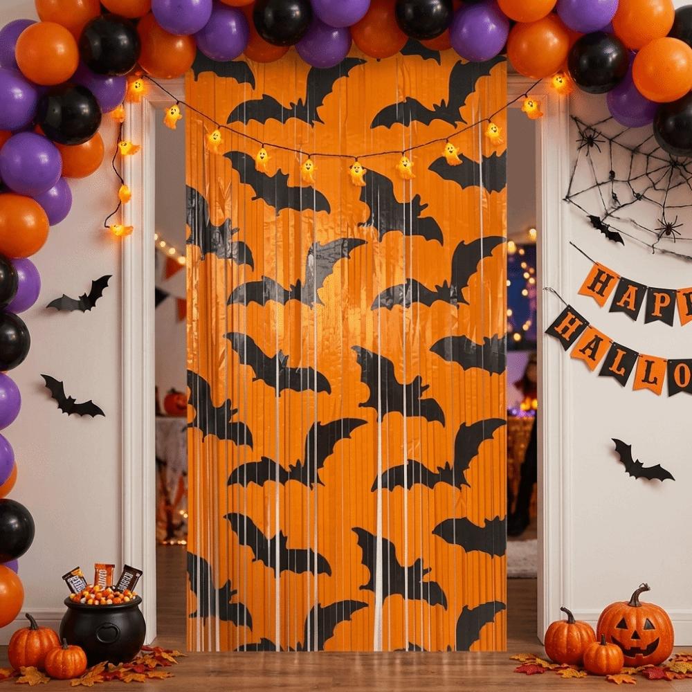 Foil Streamer Halloween Backdrop Fringe Curtain Halloween Door Curtain Background Decor
