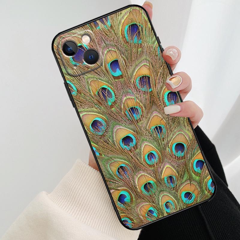 Bird Peacock Feather Phone Case For iPhone 13 14 15 16 Pro Max 11 12 XS XR X Plus Shockproof Bumper Soft Cover