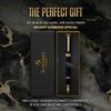 Black Lacquer Fountain Pen by Scriveiner. - Luxury Fountain Pen with 24K Gold Finish of Attractive Beauty, Schmidt 18K Gold Plated Nib (wide), Elegant