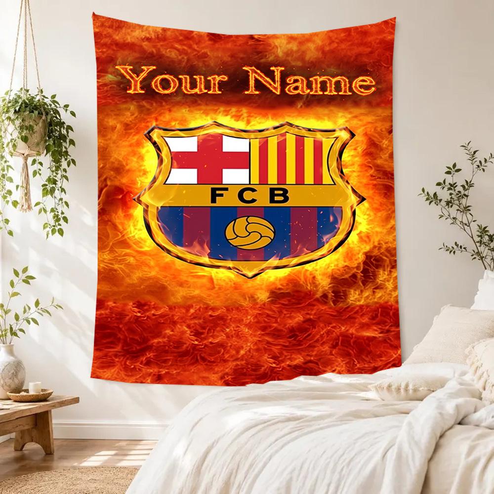 Barcelona Club Customize Your Name Tapestry Customizable Wall Tapestry Vibrant Fade-Resistant Print Suitable for Dorm Room Four Seasons Decor